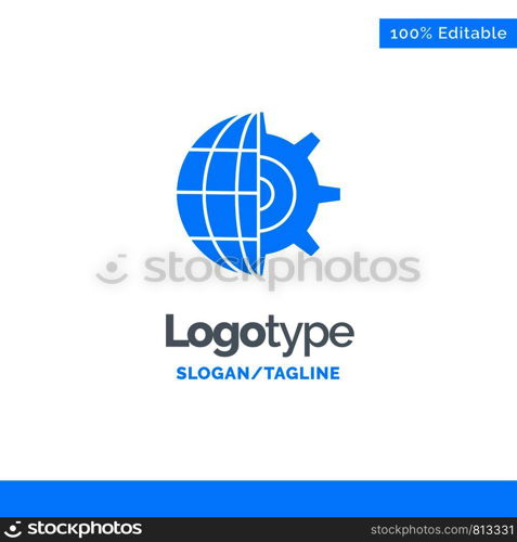 Gear, Globe, Setting, Business Blue Solid Logo Template. Place for Tagline