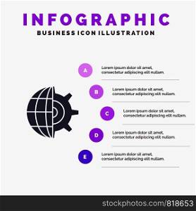 Gear, Globe, Setting, Business Solid Icon Infographics 5 Steps Presentation Background