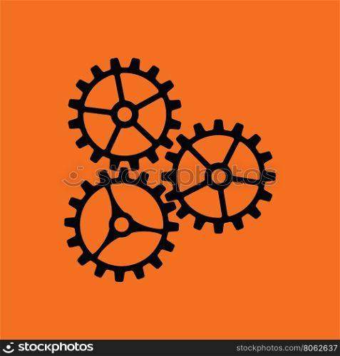 Gear icon. Orange background with black. Vector illustration.