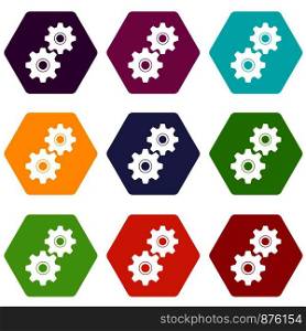 Gear icon set many color hexahedron isolated on white vector illustration. Gear icon set color hexahedron