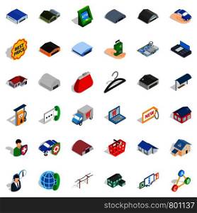 Gear icons set. Isometric style of 36 gear vector icons for web isolated on white background. Gear icons set, isometric style