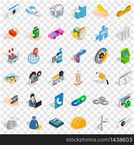 Gear icons set. Isometric style of 36 gear vector icons for web for any design. Gear icons set, isometric style