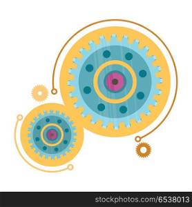 Gear Icons Web Button Isolated on White. Machinery. Gear icons web button isolated on white. Machinery progress sign. Cogwheel in flat style design. Development symbol. Strategic management concept. Vector design illustration. Process and wheel