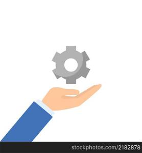 Gear in hand flat icon. Support concept vector illustration.