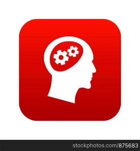 Gear in head icon digital red for any design isolated on white vector illustration. Gear in head icon digital red