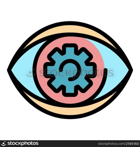 Gear in the eye icon. Outline gear in the eye vector icon color flat isolated. Gear in the eye icon color outline vector