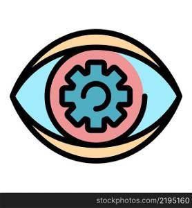 Gear in the eye icon. Outline gear in the eye vector icon color flat isolated. Gear in the eye icon color outline vector