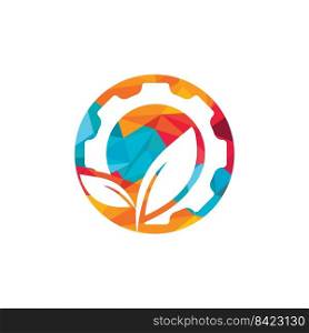 Gear leaf vector logo design. Abstract concept for ecology theme, green eco energy, technology and industry. 