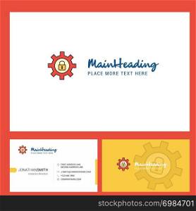 Gear locked Logo design with Tagline & Front and Back Busienss Card Template. Vector Creative Design