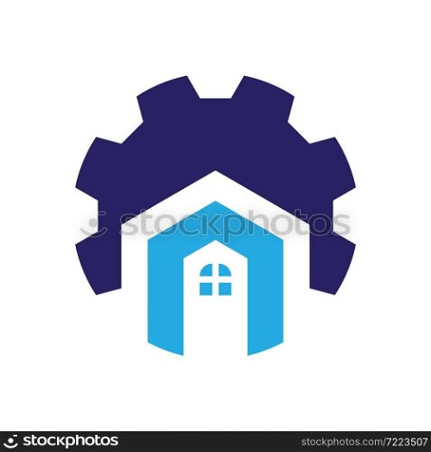 Gear logo with real estate icon design