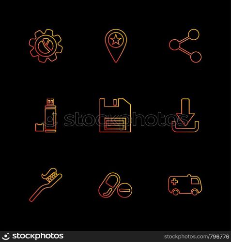 gear , navigation , share, bottle , save , floppy , download ,brush , medical , ambulance , icon, vector, design, flat, collection, style, creative, icons