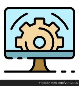 Gear on computer screen icon. Outline gear on computer screen vector icon color flat isolated. Gear on computer screen icon color outline vector