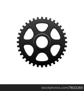 Gear or cogwheel isolated monochrome icon. Vector machinery mechanism, toothed wheel, moving gearwheel. Cogwheel isolated toothed gear mechanism