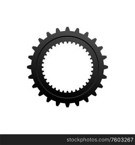 Gear or cogwheel isolated monochrome icon. Vector machinery mechanism, toothed wheel, moving gearwheel. Cogwheel isolated toothed gear mechanism