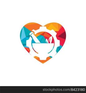 Gear pharmacy with heart vector logo design. Mechanic health logo concept. 