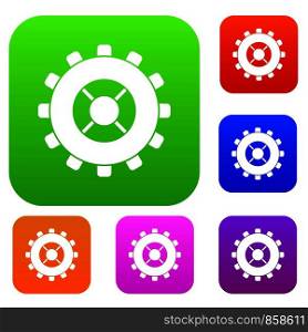 Gear set icon color in flat style isolated on white. Collection sings vector illustration. Gear set color collection
