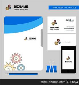 Gear setting Business Logo, File Cover Visiting Card and Mobile App Design. Vector Illustration