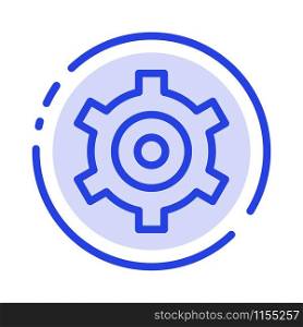 Gear, Setting, Cogs Blue Dotted Line Line Icon