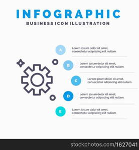 Gear, Setting, Cogs Line icon with 5 steps presentation infographics Background