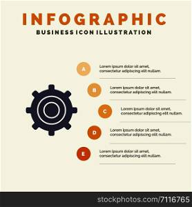 Gear, Setting, Cogs Solid Icon Infographics 5 Steps Presentation Background