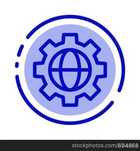 Gear, Setting, Globe Blue Dotted Line Line Icon