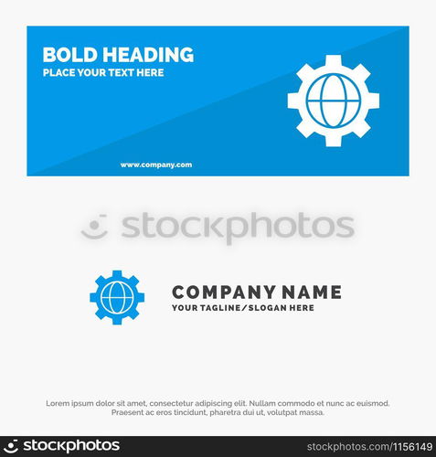 Gear, Setting, Globe SOlid Icon Website Banner and Business Logo Template