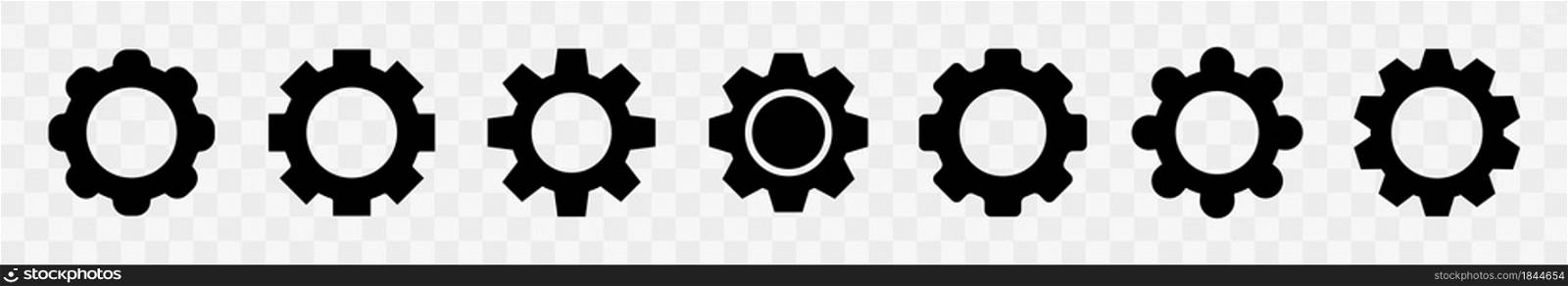 Gear setting icon vector. Set of different shapes machine gear. Cogwheel setting symbol isolated. Vector illustration.. Gear setting icon vector. Set of different shapes machine gear.
