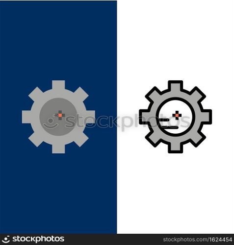 Gear, Setting Lab, Chemistry  Icons. Flat and Line Filled Icon Set Vector Blue Background