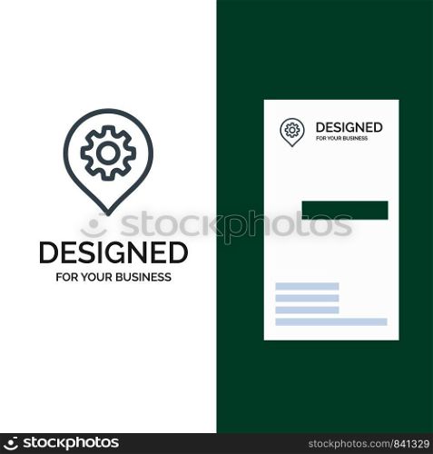 Gear, Setting, Location, Map Grey Logo Design and Business Card Template