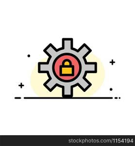 Gear, Setting, Lock, Support Business Flat Line Filled Icon Vector Banner Template