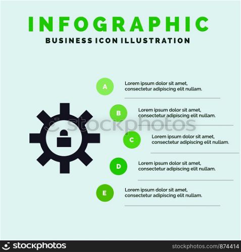 Gear, Setting, Lock, Support Solid Icon Infographics 5 Steps Presentation Background