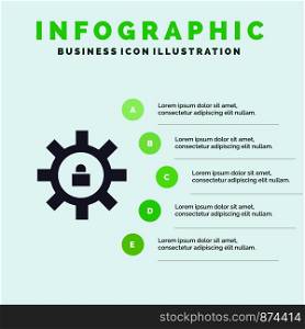 Gear, Setting, Lock, Support Solid Icon Infographics 5 Steps Presentation Background