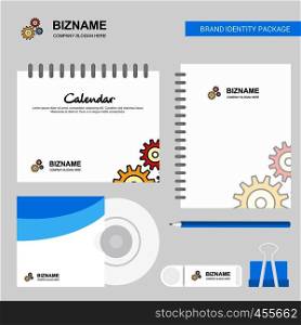 Gear setting Logo, Calendar Template, CD Cover, Diary and USB Brand Stationary Package Design Vector Template
