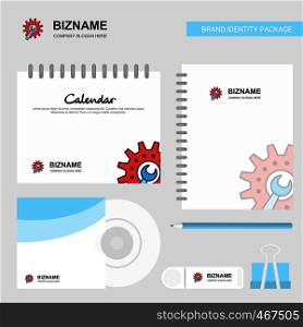 Gear setting Logo, Calendar Template, CD Cover, Diary and USB Brand Stationary Package Design Vector Template
