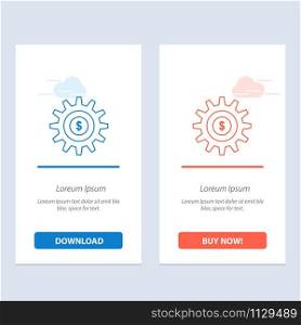 Gear, Setting, Money, Success Blue and Red Download and Buy Now web Widget Card Template