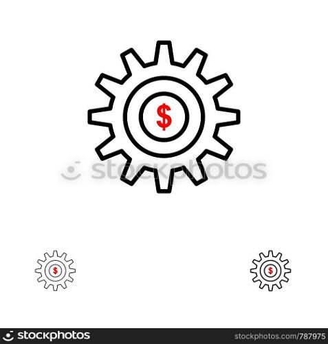 Gear, Setting, Money, Success Bold and thin black line icon set