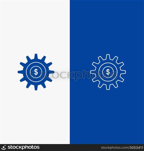 Gear, Setting, Money, Success Line and Glyph Solid icon Blue banner Line and Glyph Solid icon Blue banner