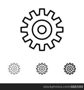 Gear, Setting, Wheel, Cogs Bold and thin black line icon set
