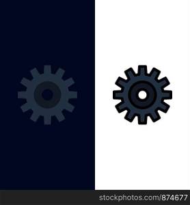 Gear, Setting, Wheel, Cogs Icons. Flat and Line Filled Icon Set Vector Blue Background