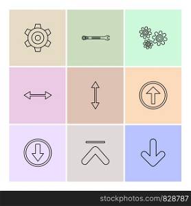 gear , setting , wrench ,arrows , directions , left , right , pointer , download , upload , up , down , play , pause , foword , rewind , icon, vector, design, flat, collection, style, creative, icons