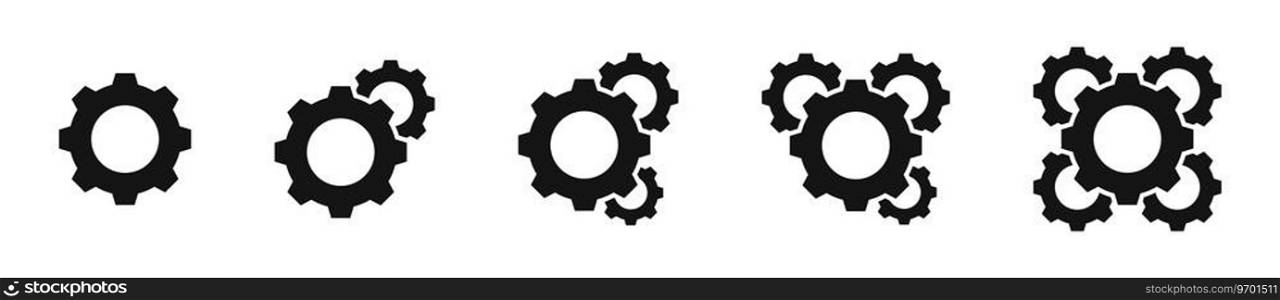 Gear settings. Gear icon set. Gear wheel icon set. Gear vector icons. Settings, configuration concept icons. Cogwheel icon collection. Vector EPS 10