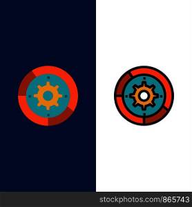 Gear, Settings, Setup, Engine, Process Icons. Flat and Line Filled Icon Set Vector Blue Background
