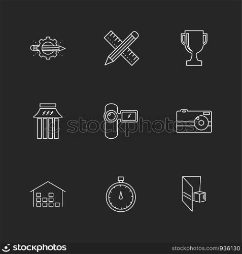 gear , stopwatch , scale , pencil , house, cyber , security ,internet security , stationary items ,