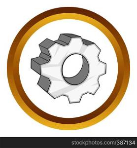 Gear vector icon in golden circle, cartoon style isolated on white background. Gear vector icon