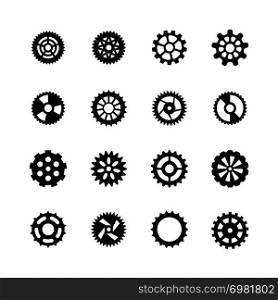 Gear vector icons. Transmission with cogwheel and mechanism gears symbols. Gear mechanism wheel, illustration of mechanical cogwheel. Gear vector icons. Transmission with cogwheel and mechanism gears symbols