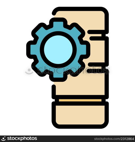 Gear wheel battery icon. Outline gear wheel battery vector icon color flat isolated. Gear wheel battery icon color outline vector