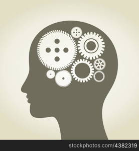 Gear wheel in a head of the person. A vector illustration