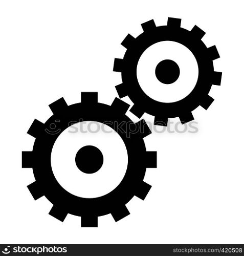 Gear wheels black simple icon isolated on white background. Gear wheels black simple icon