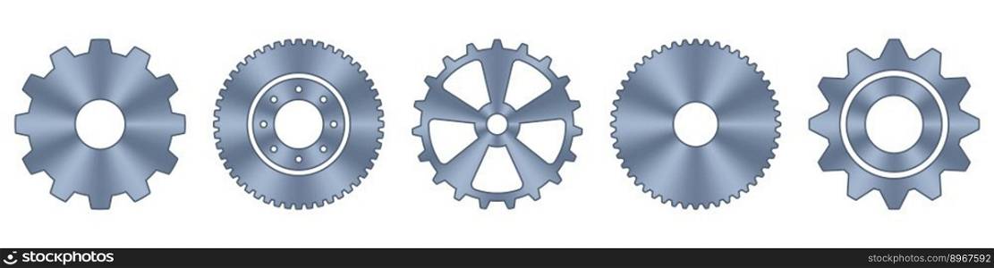 Gear wheels set. Metal cogwheels. Gear setting icon set. Machine gear icons. Industrial icons. Vector illustration