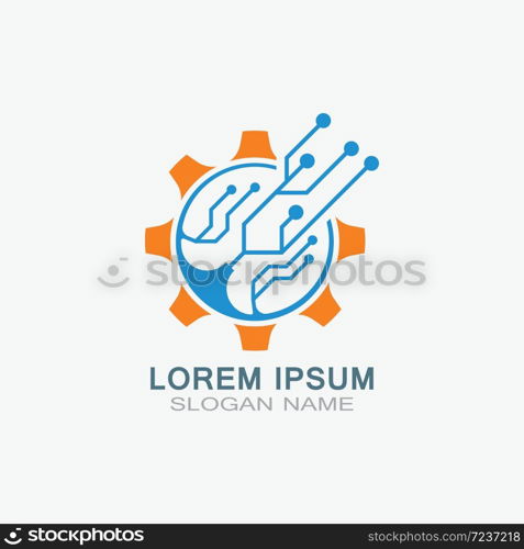 Gear with Circuit vector template logo simple for business technology design